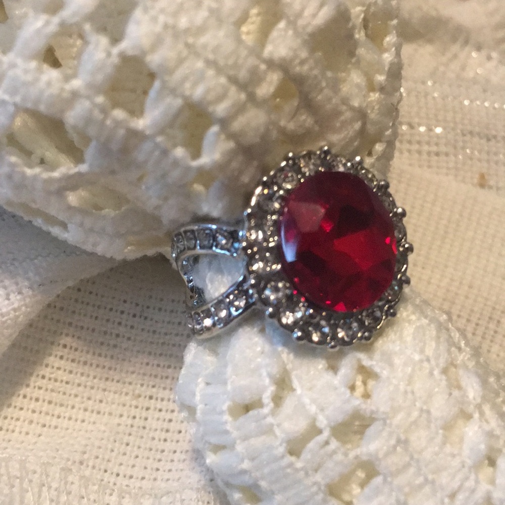 Ruby sterling silver plated antique style ring 7